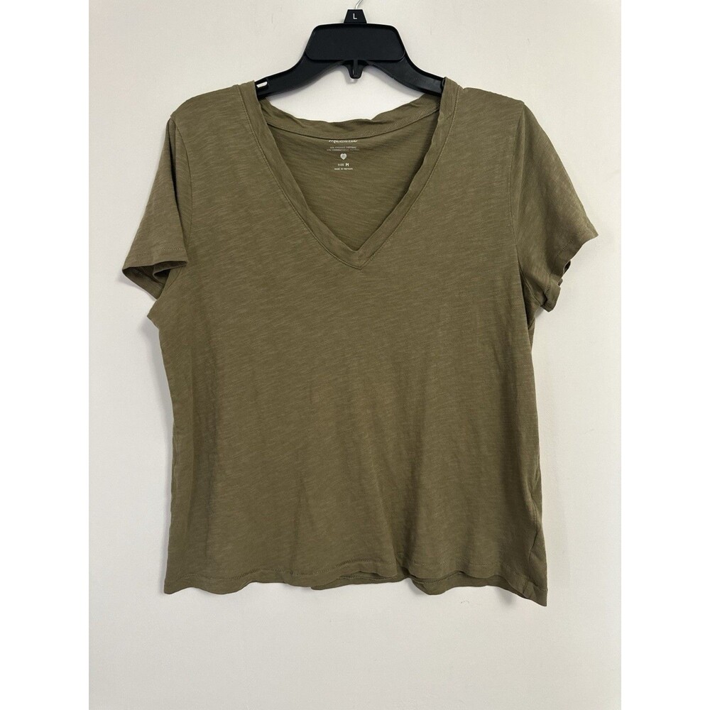 Madewell Women's Size Medium Green 100% Cotton V-Neck T-Shirt